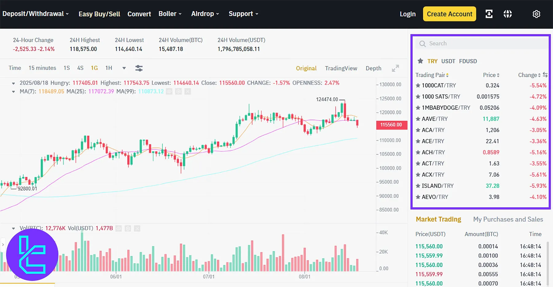Binance TR Trading Interface