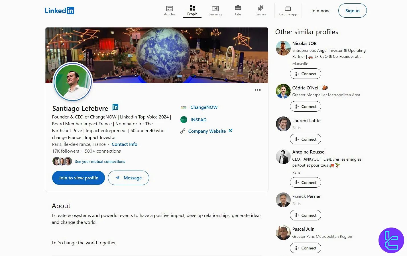 ChangeNow CEO linkdin
