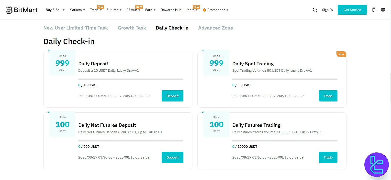 BitMart daily check-in bonuses