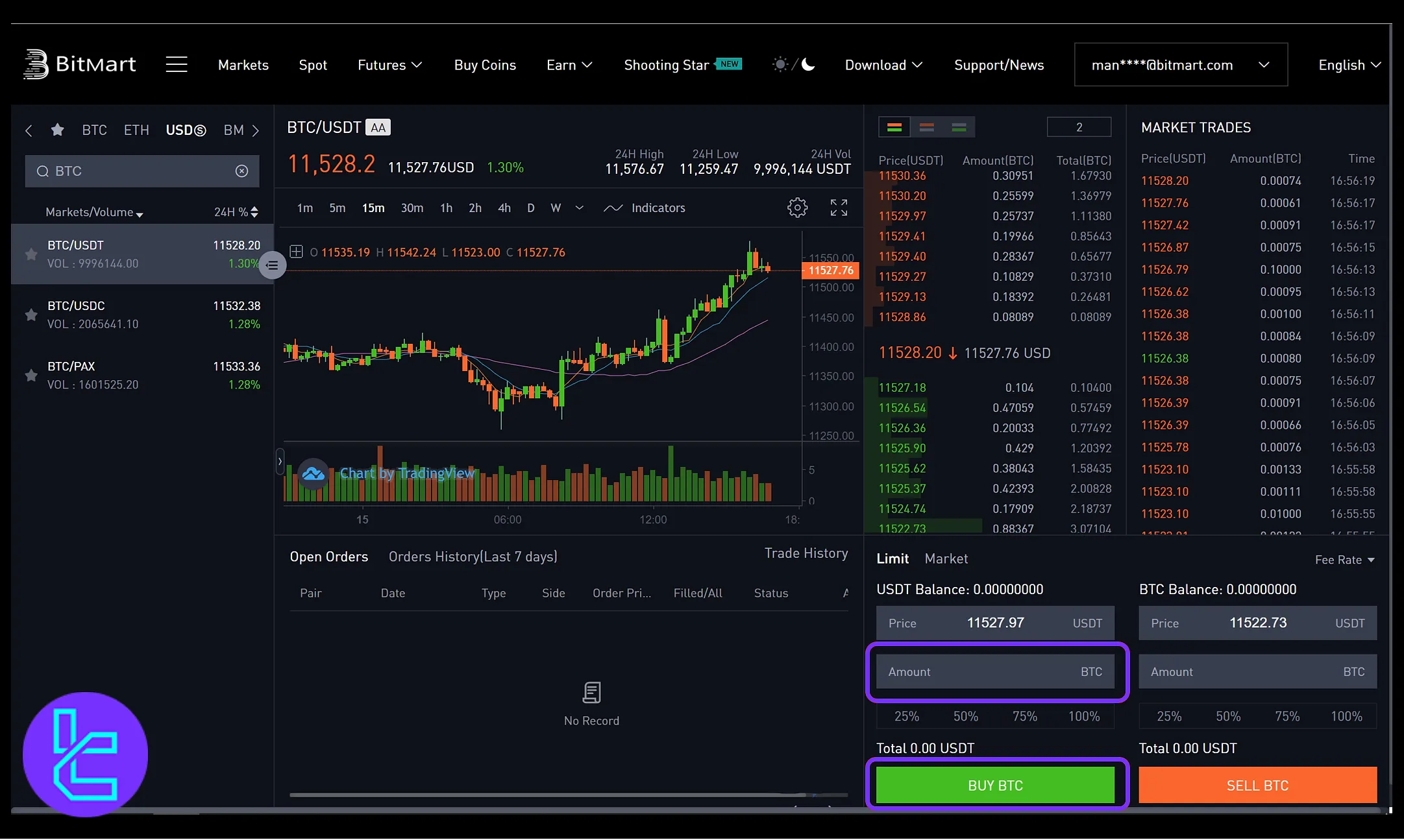 Buy Bitcoin in BitMart