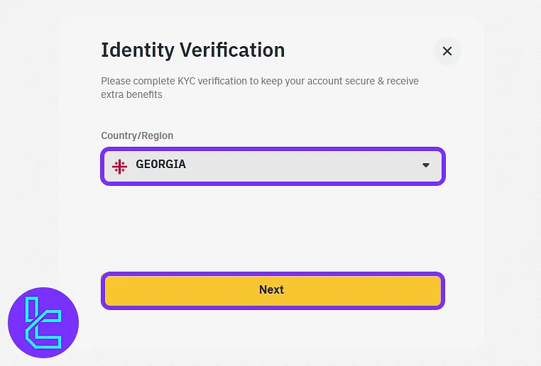 Bitrue KYC country selection screen