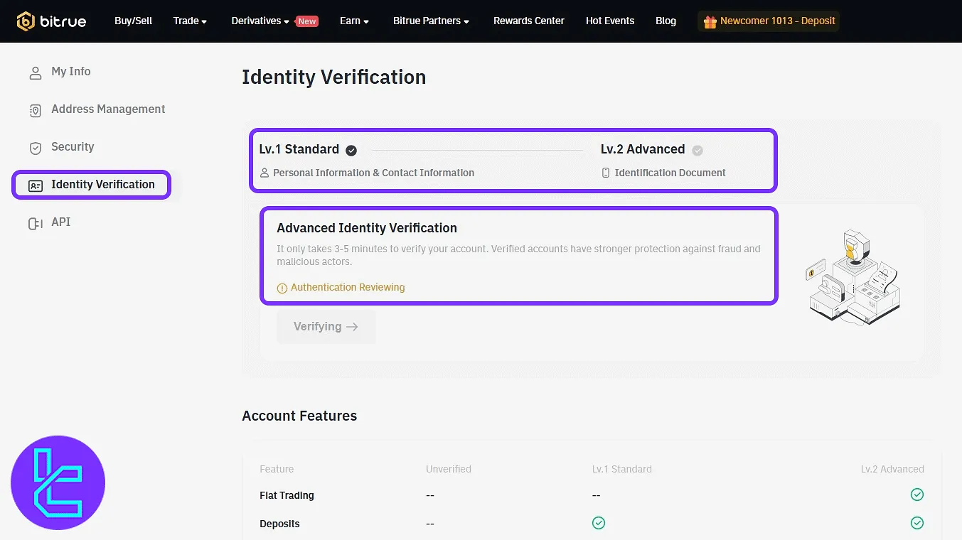 Bitrue KYC under review status screen