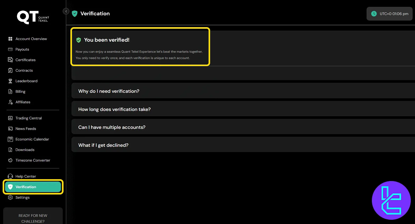 Quant Tekel KYC approved status screen