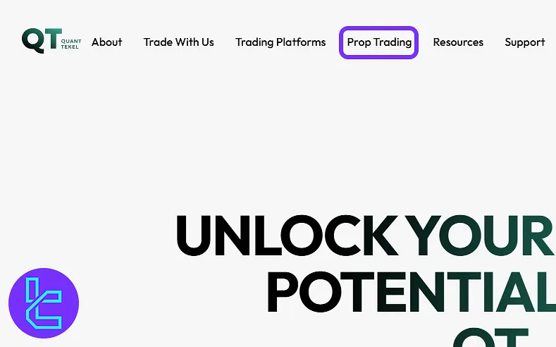 Quant Tekel site navigation to the Prop Trading section to start the account setup