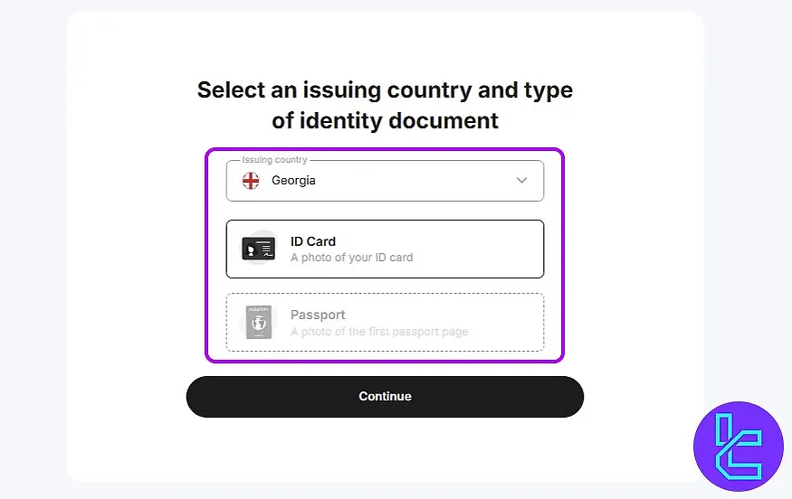 PointPay country and document select page