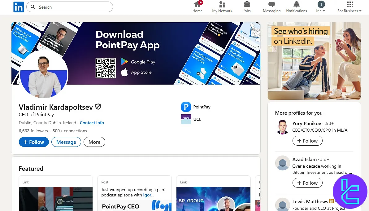 PointPay CEO LinkedIn page