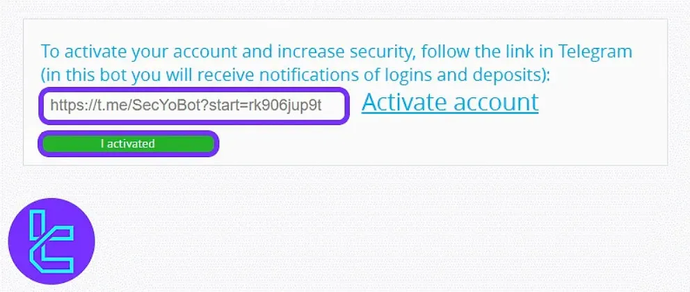 YoBit telegram activation