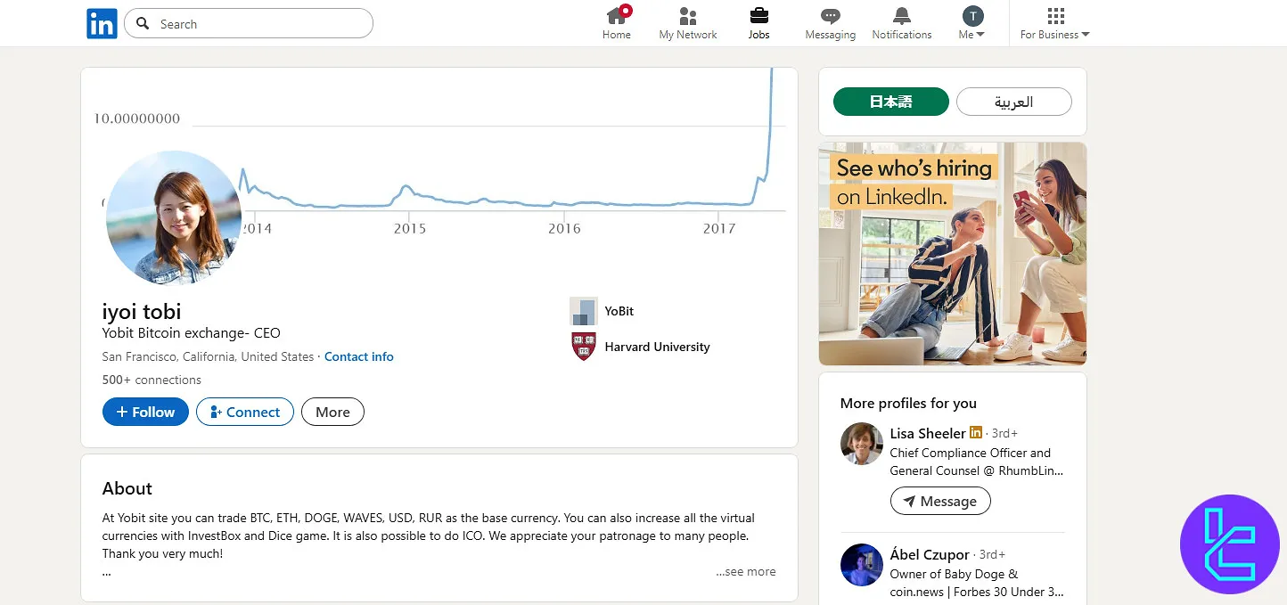 YoBit.net CEO LinkedIn page