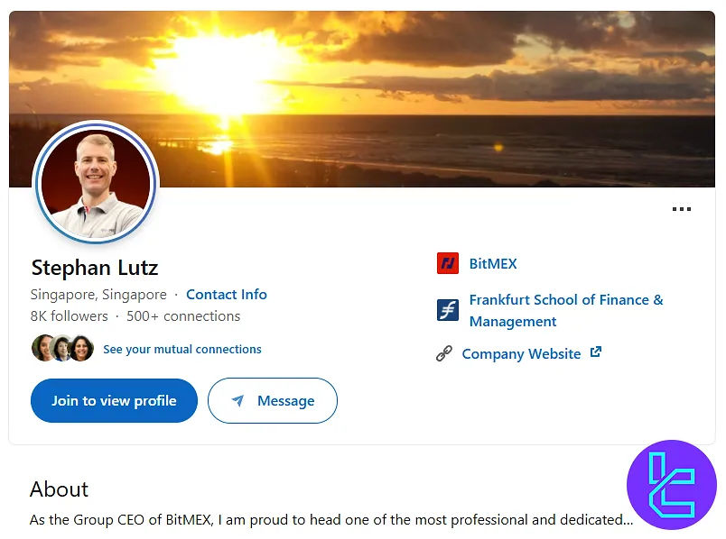 LinkedIn profile of BitMEX CEO Stephan Lutz