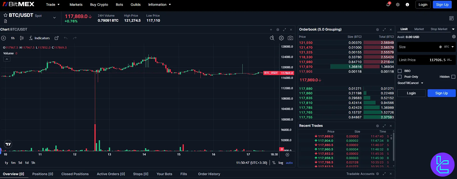 BitMEX spot trading page