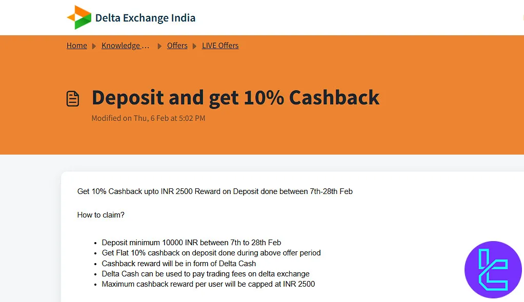 Delta Exchange Cashback program