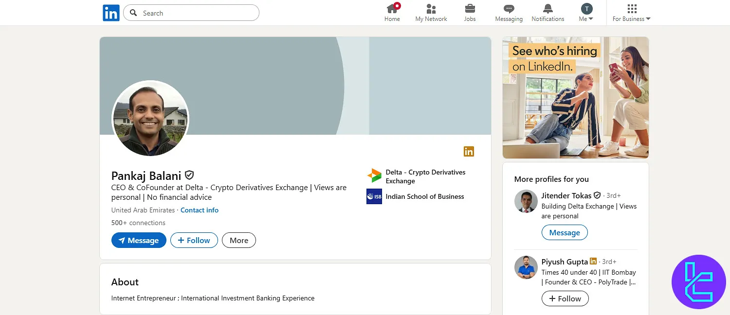 Delta exchange CEO LinkedIn profile