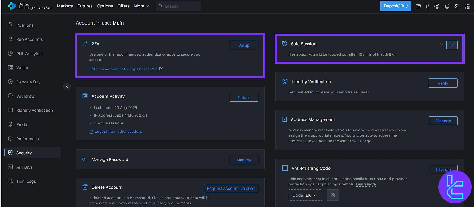 Delta Exchange security features