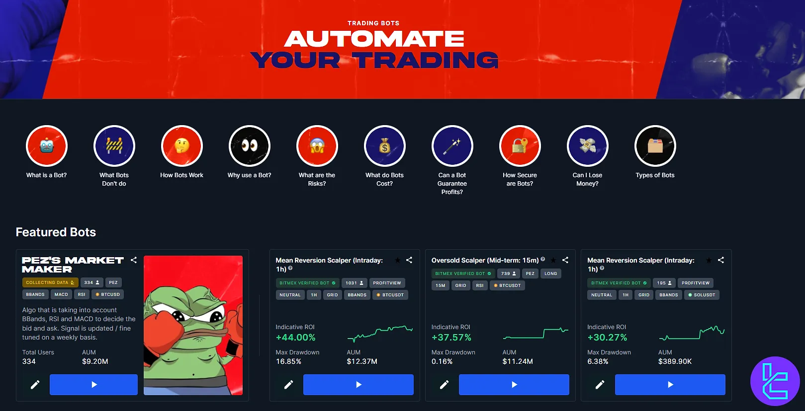 BitMEX trading bots page