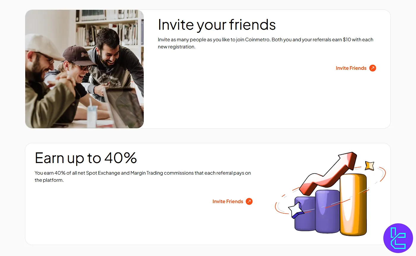 Coinmetro referral program page