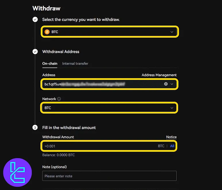LBank BTC withdrawal
