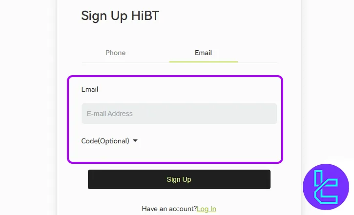Hibt sign up homepage