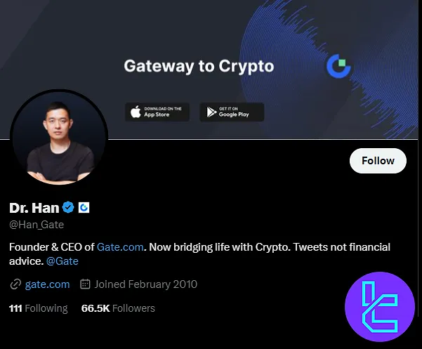 Twitter profile of Dr. Han, CEO of Gate