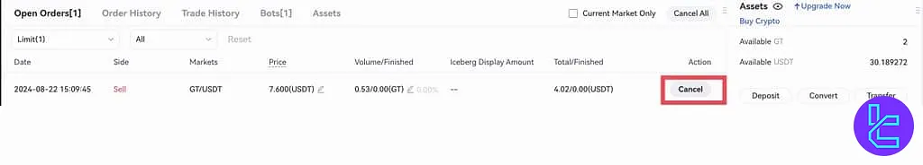 Open order management on Gate exchange