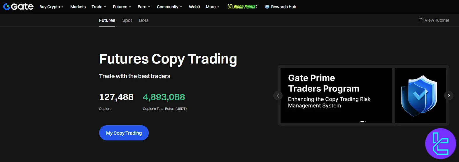 Futures copy trading page on Gate exchange
