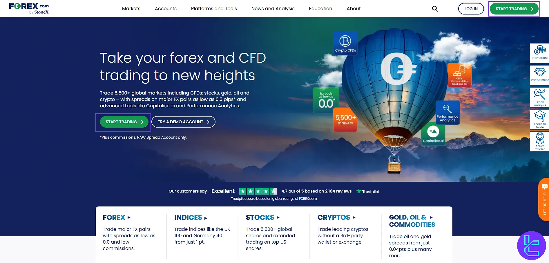 FOREX.com Start Trading button for registration