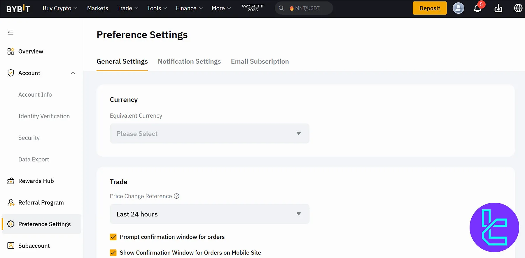 Bybit preference settings