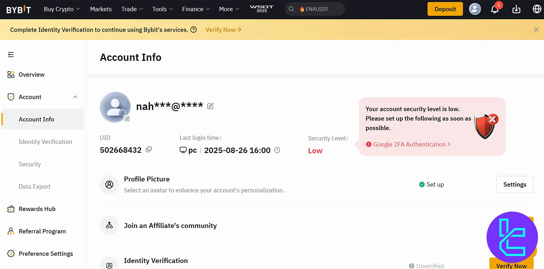 Bybit account settings