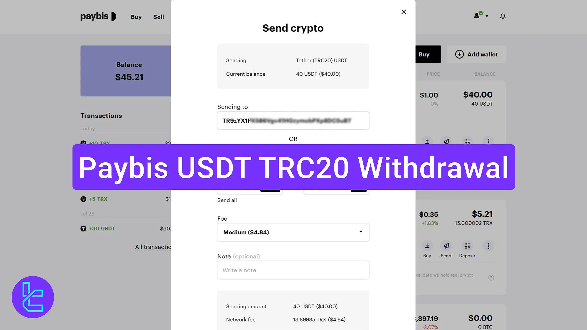Paybis USDT TRC20 Withdrawal 2025 [3-Step Process + $5 Fee]