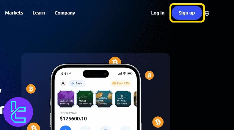 YouHodler website with Sign Up button highlighted