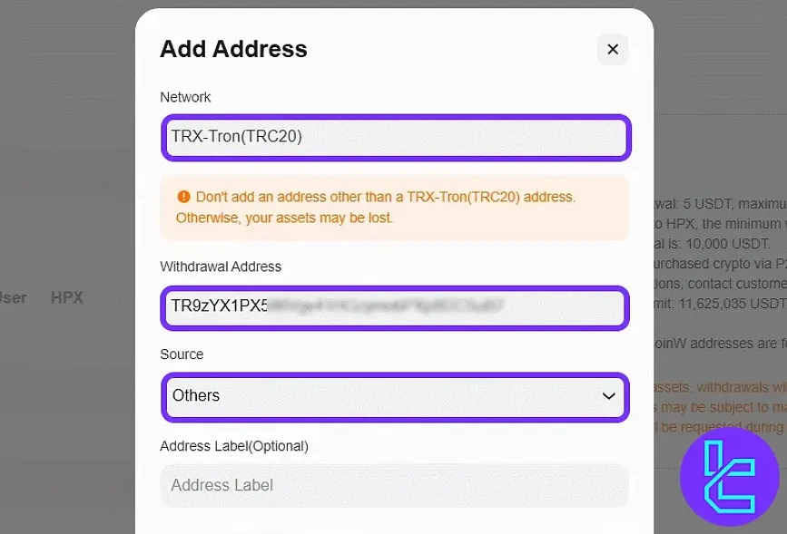 CoinW add address