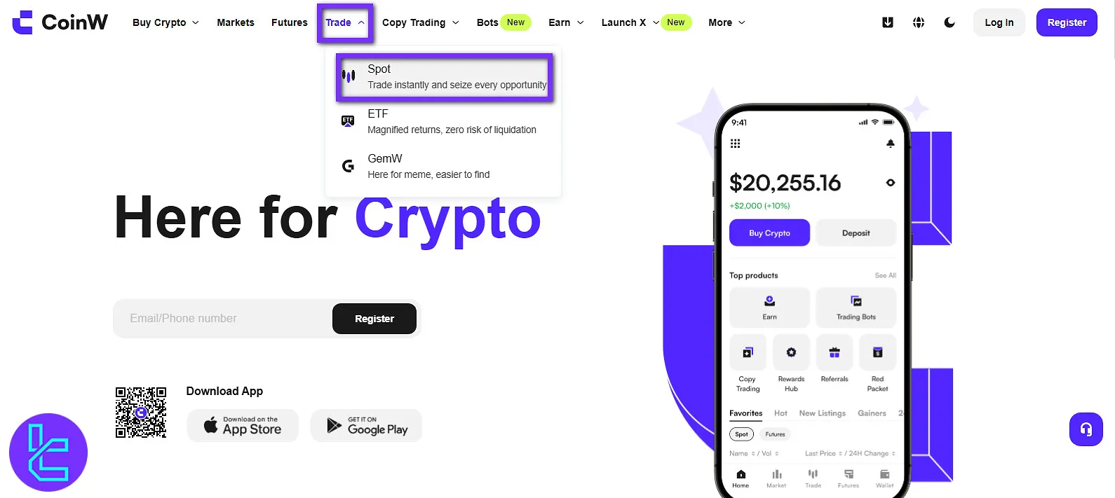 Start CoinW spot trading