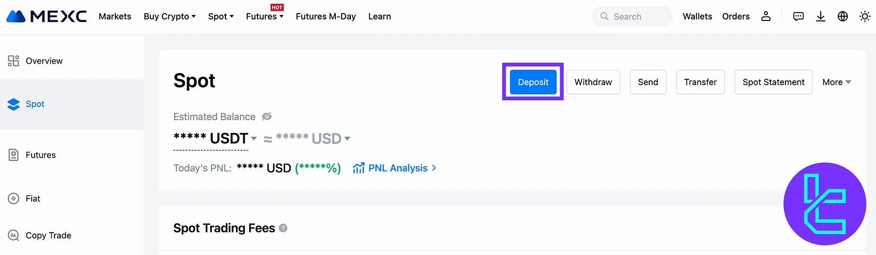 MEXC Spot Wallet dashboard