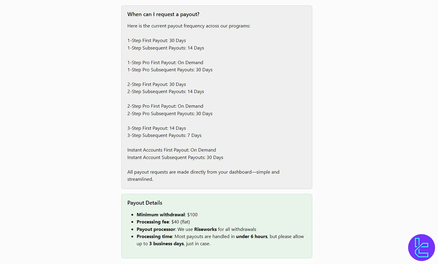Lark Funding payout rules