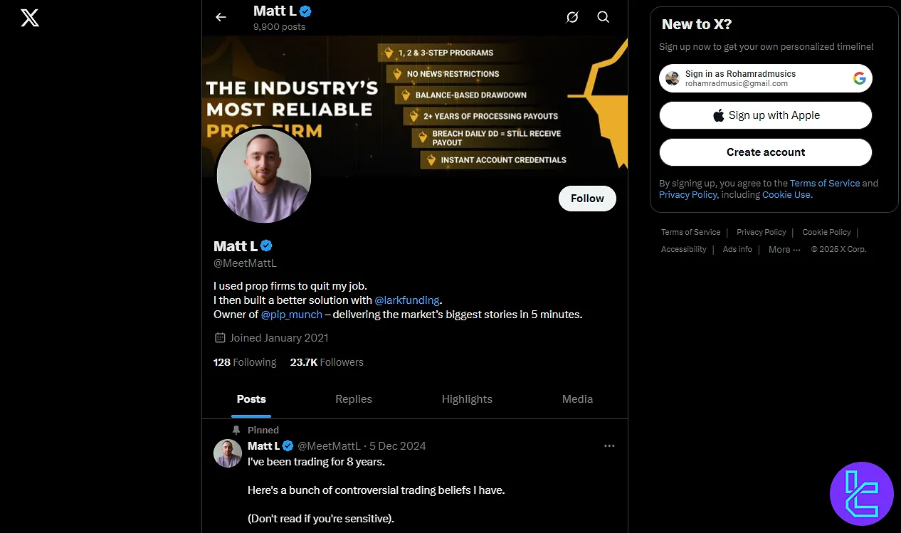 Lark Funding CEO X Account