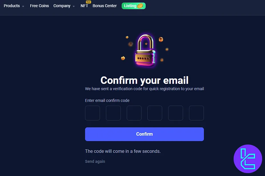 Dex-Trade email verification page