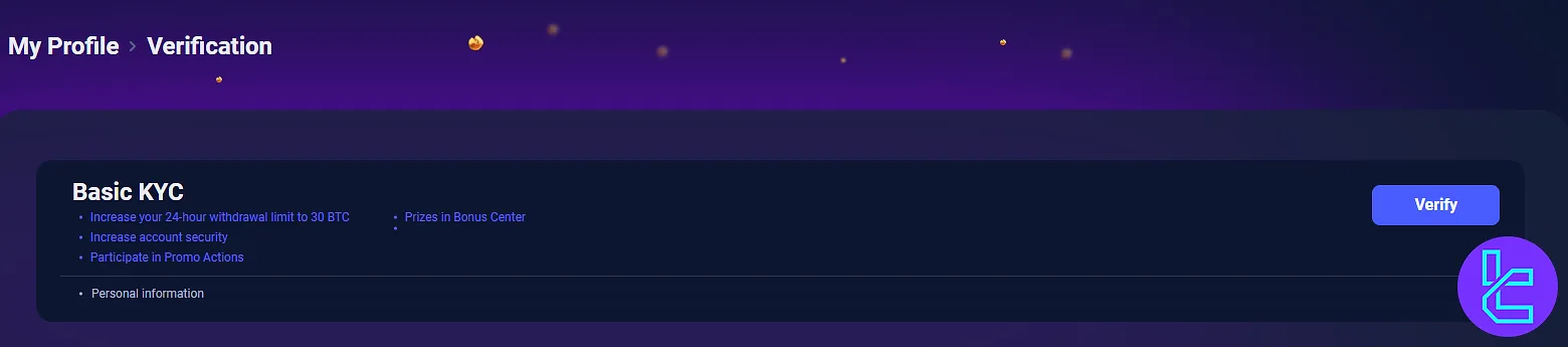 Dex-Trade basic KYC verification page