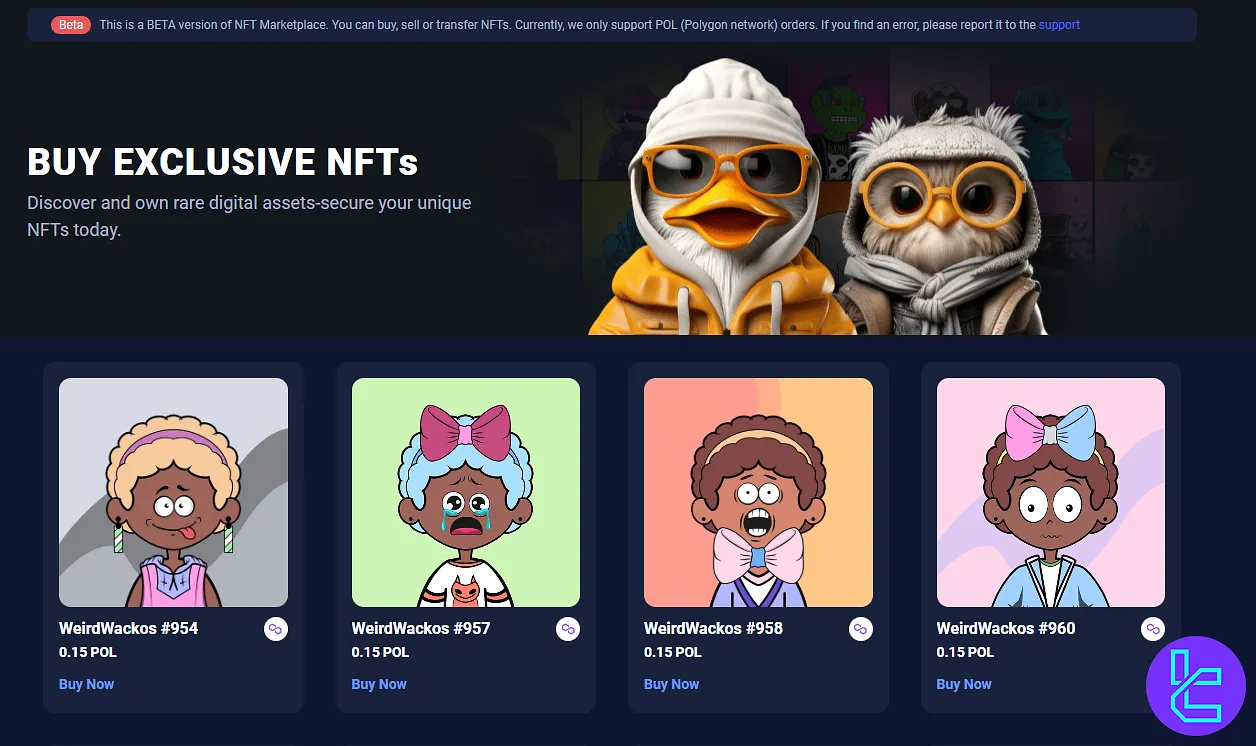 Dex-Trade NFT marketplace featuring WeirdWackos collection