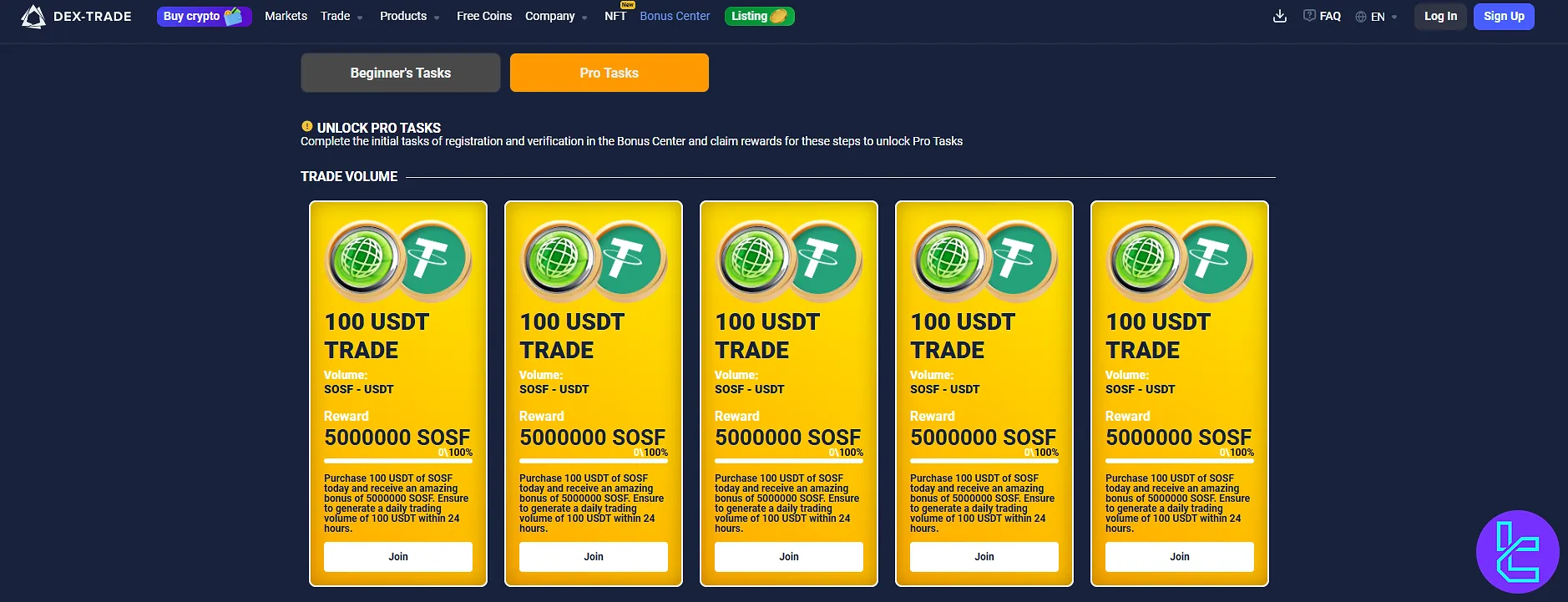 Dex-Trade pro bonus tasks with trade rewards