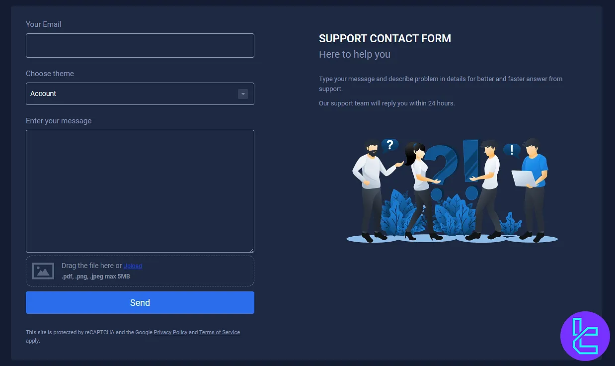 Dex-Trade support contact form page