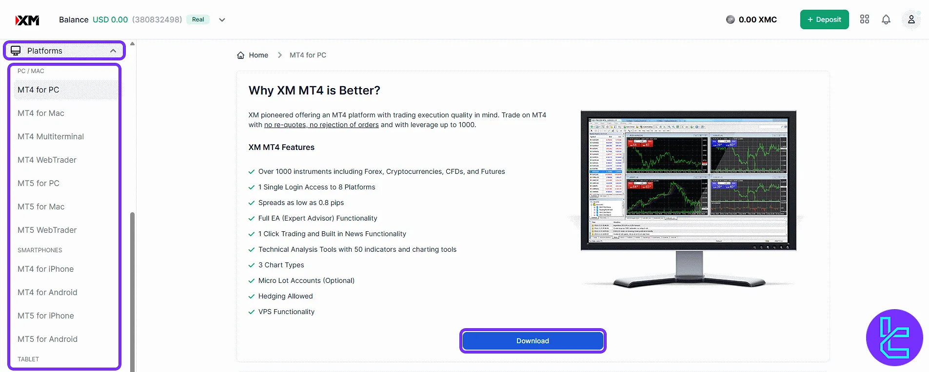 XM trading cabin platforms with download links