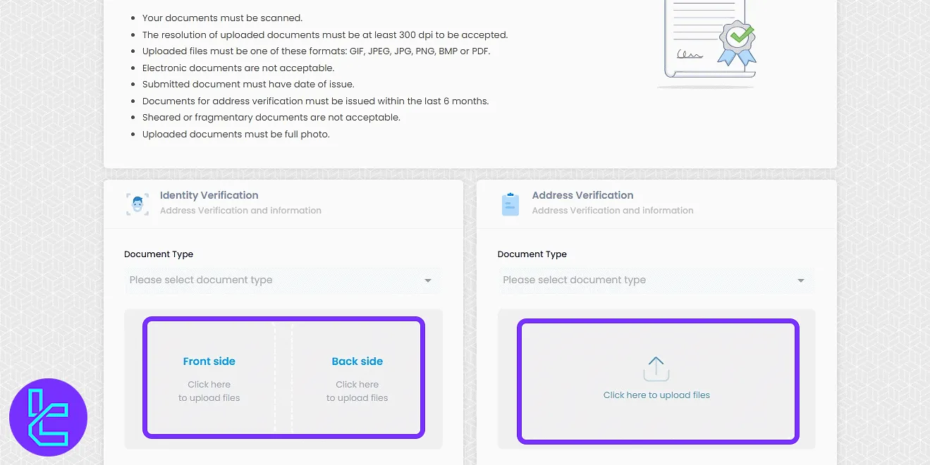 FxGlory document upload and mobile verification tools in the trading panel
