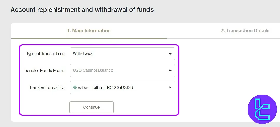 Navigate to payout and select NordFX Tether ERC20 cash out