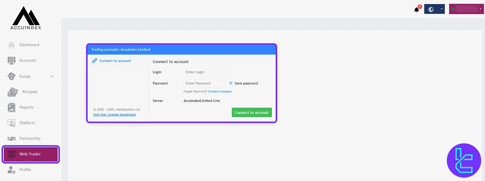 Accuindex trading cabin WebTrader login form