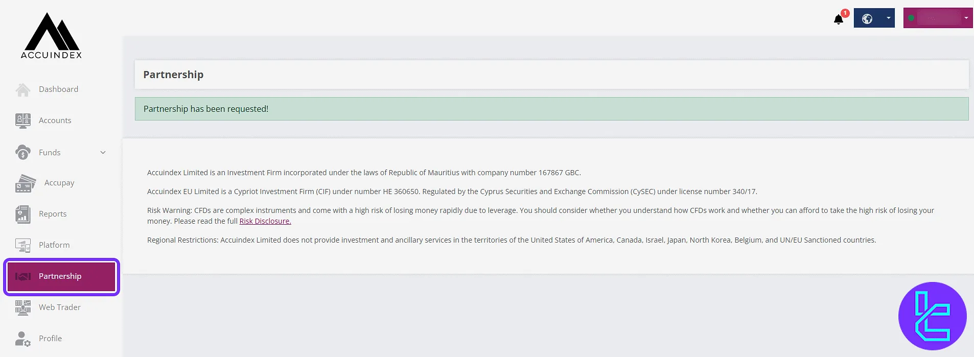 Accuindex trading cabin IB application panel