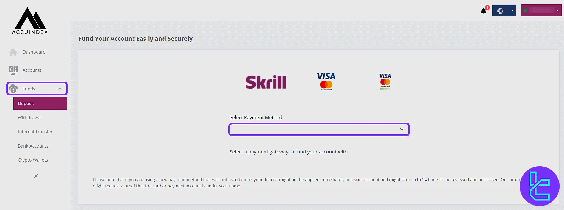 Accuindex cabin payment panel with method options