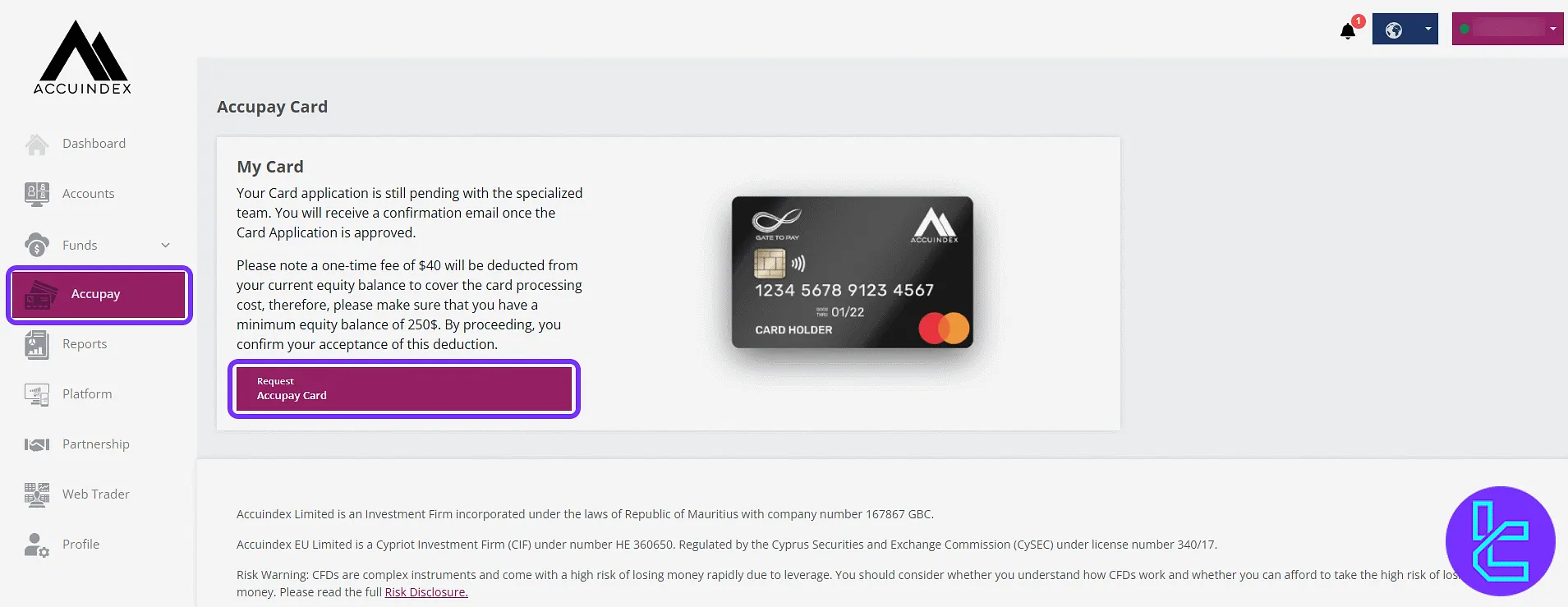 Accuindex panel AccuPay tools and request button