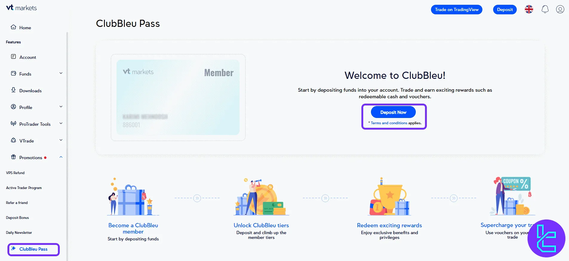 VT Markets ClubBleu membership interface and rewards