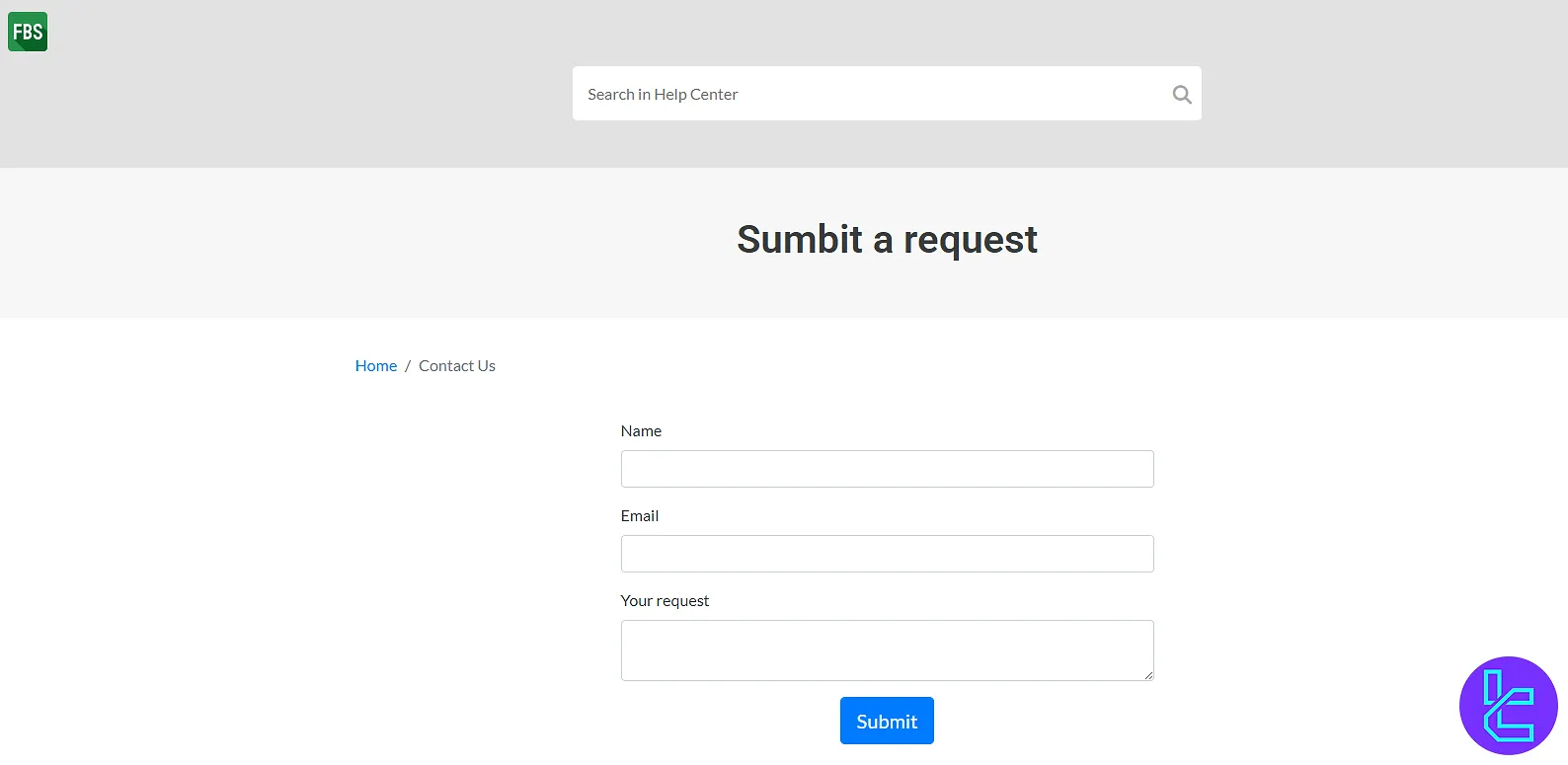 فرم ثبت درخواست در وبسایت صرافی FBS