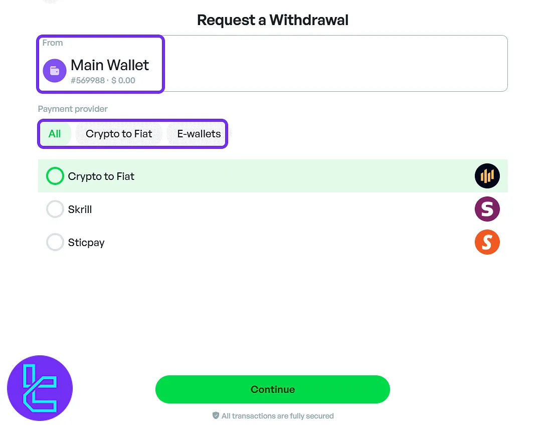 Amega withdrawal request categories and selection in the cabin