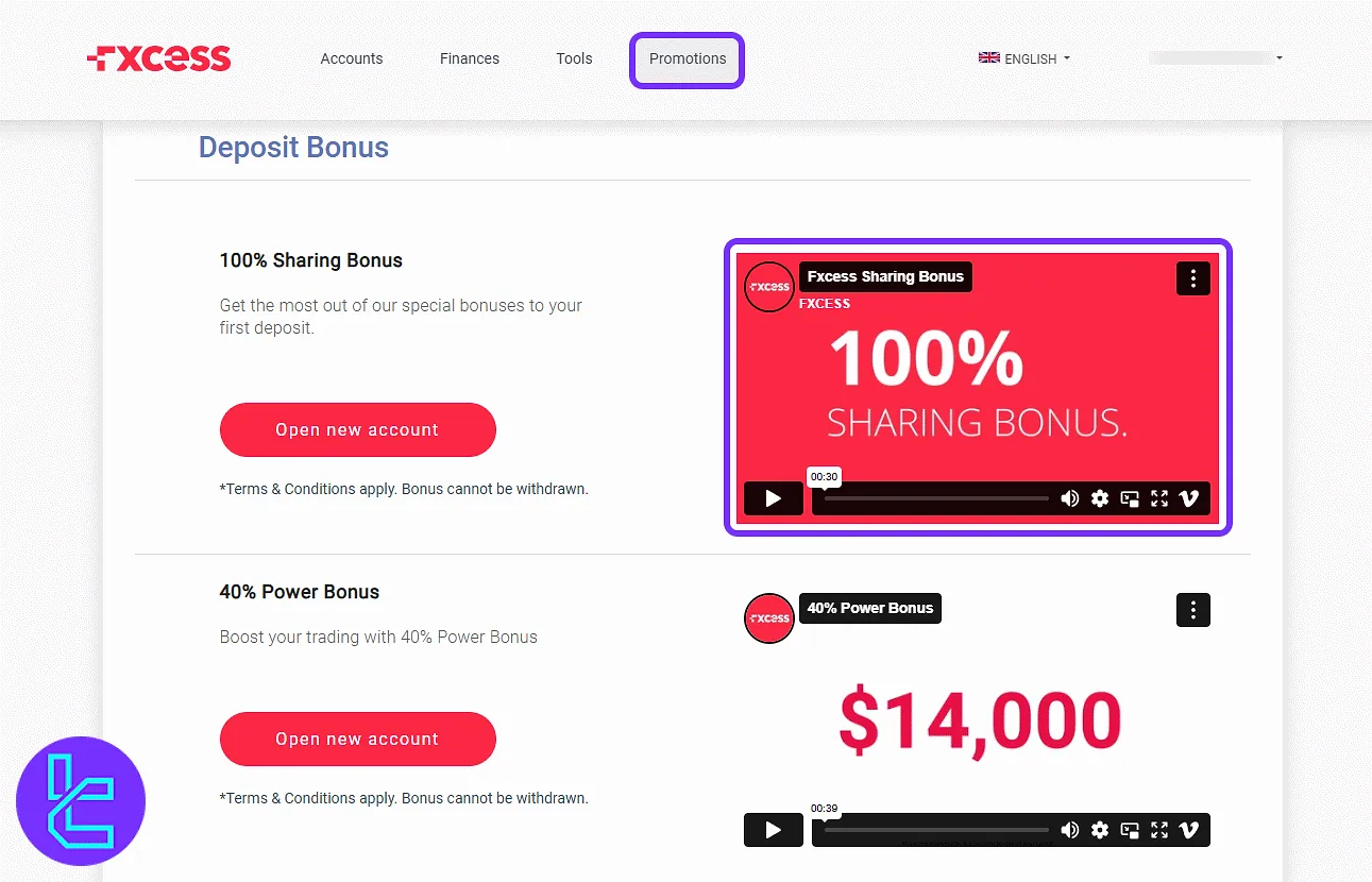 FXCess promotional video and deposit bonus panel